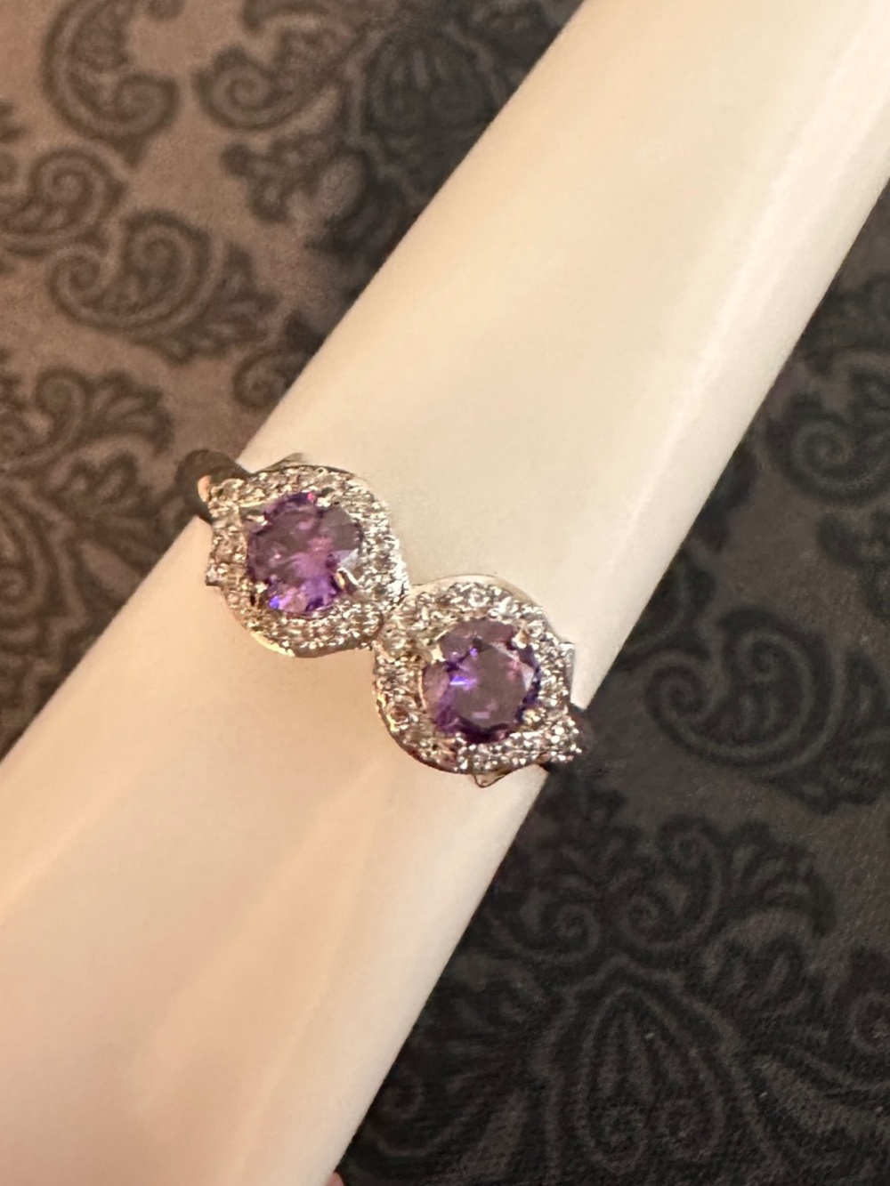 Purple Double Stone Halo Statement Ring Size 9